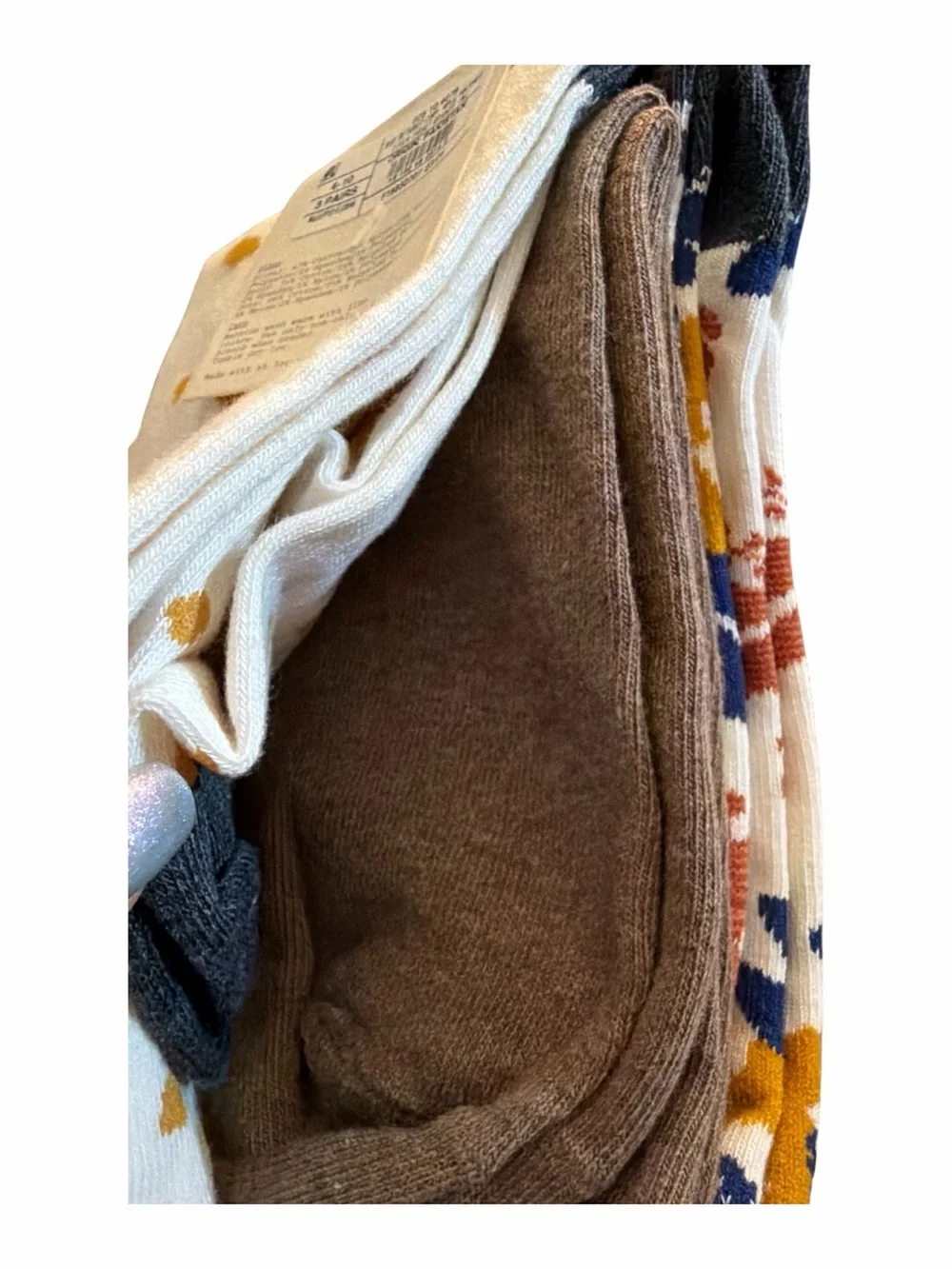 A New Day Women's 3 Pack Crew Socks Shoe Size 4-10 Floral Yellow Dot & Brown New